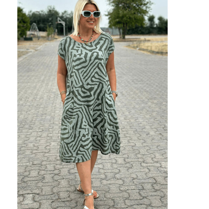 Damen nan knielanges A-Linien-Midikleid mit strukturierter Jacquardoptik und Rundhalsausschnitt Drune