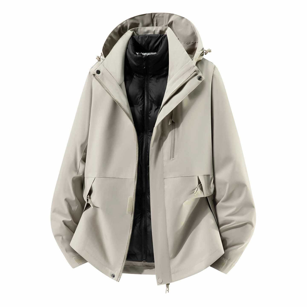 Herren Wasserfeste dreiteilige Winterjacke mit abnehmbarer Daunen-Innenjacke und Kapuze Drune