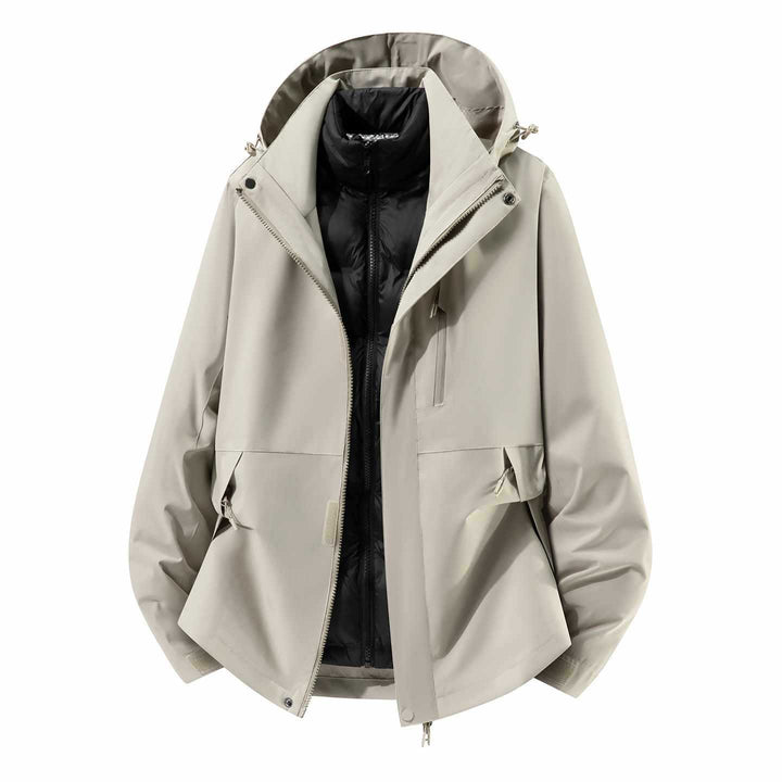 Herren Wasserfeste dreiteilige Winterjacke mit abnehmbarer Daunen-Innenjacke und Kapuze Drune