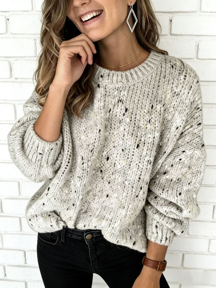Damen Lockerer Mohair‑Optik Ajour‑Pullover mit Ballonärmeln Drune