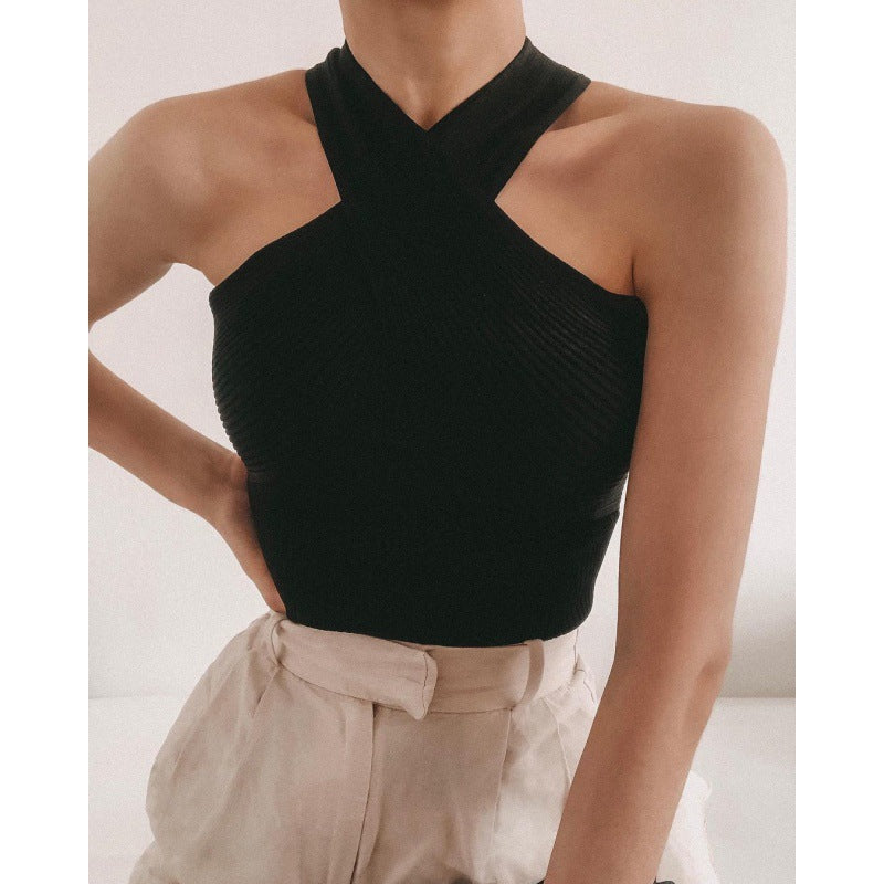 Damen Stricktop mit künstlerischem Kreuz-Träger Design Drune