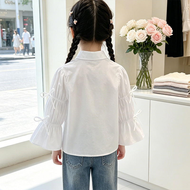 Mädchen Bluse mit Rüschendetails und Schleifen Drune