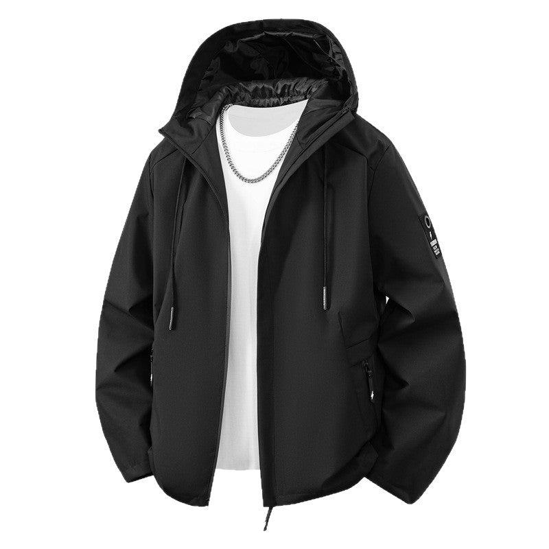 Herren Minimalistische Softshell-Kapuzenjacke mit mattierter Oberfläche, kontrastierenden Besätzen und verdecktem Zwei-Wege-Reißverschluss Drune
