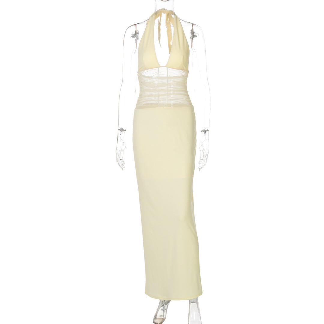 Damen Elegantes langes Kleid mit hochwertiger Drapierung und raffiniertem Halterneck Drune