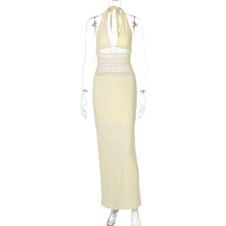 Damen Elegantes langes Kleid mit hochwertiger Drapierung und raffiniertem Halterneck Drune