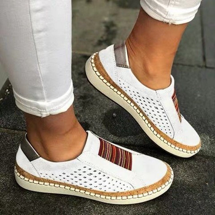 Damen perforierte Slipper-Sneaker mit Elastikeinsatz und Korkoptik-Plateau Drune