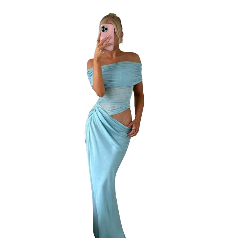 Damen elegantes Off-Shoulder Maxikleid mit figurformendem Wickeldesign Drune