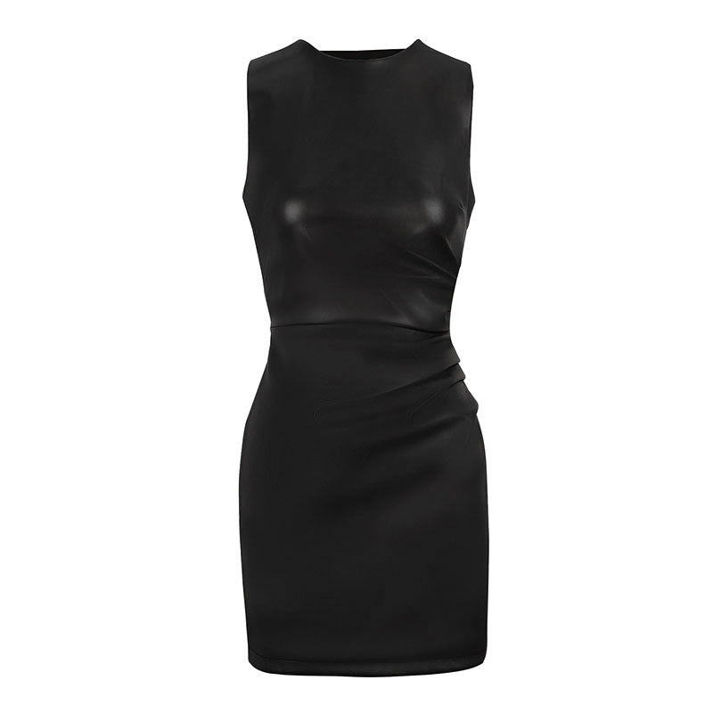 Damen figurbetontes Lederkleid mit elegantem Schnitt und raffinierten Raffungseffekten Drune