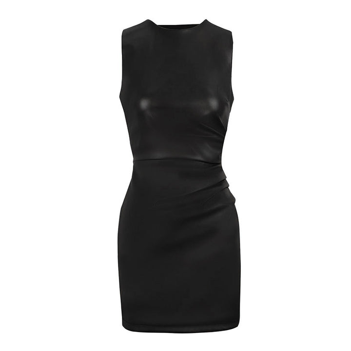 Damen figurbetontes Lederkleid mit elegantem Schnitt und raffinierten Raffungseffekten Drune