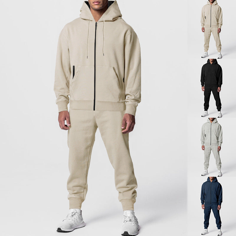 Herren nan urbanes Reißverschluss‑Hoodie mit Kängurutasche und konisch zulaufender Jogginghose Set Drune