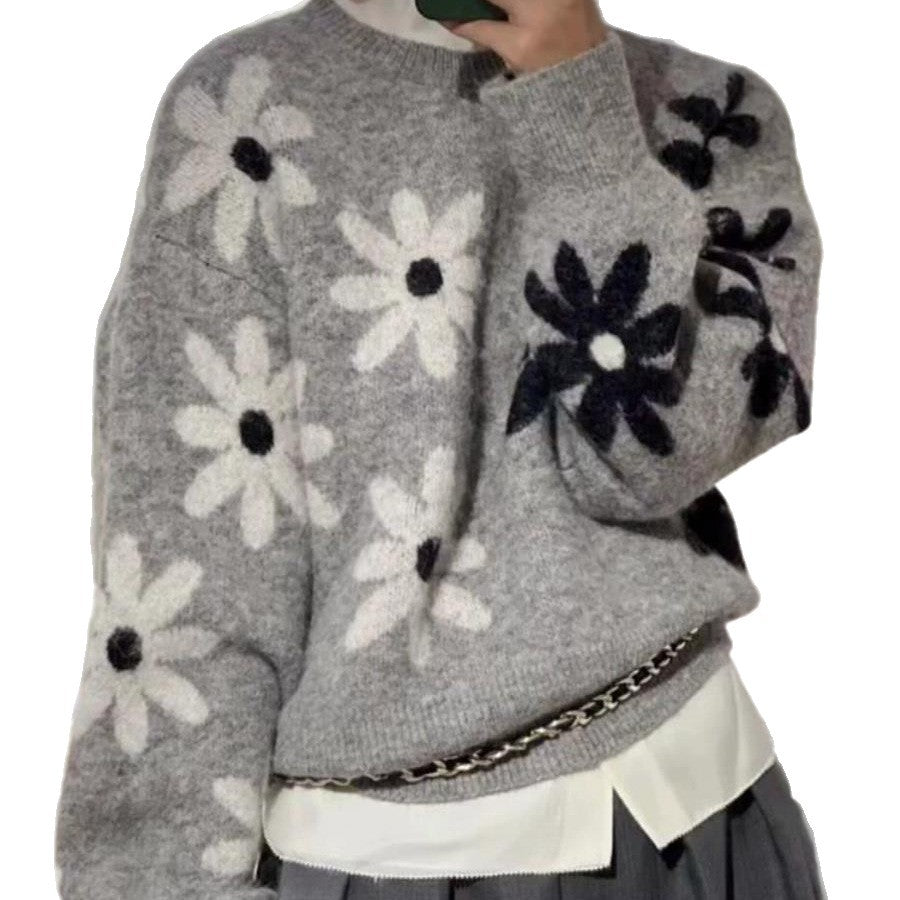 Damen gemütlicher Strickpullover mit floralem Muster und weichem Material Drune