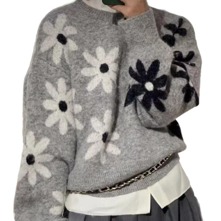 Damen gemütlicher Strickpullover mit floralem Muster und weichem Material Drune
