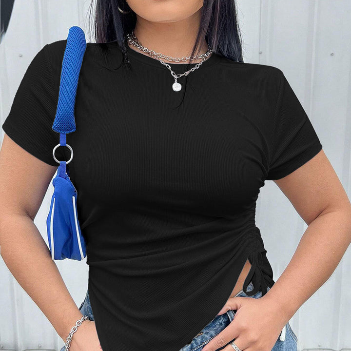 Damen T-Shirt mit seitlichen Riemen und asymmetrischem Schnitt Drune