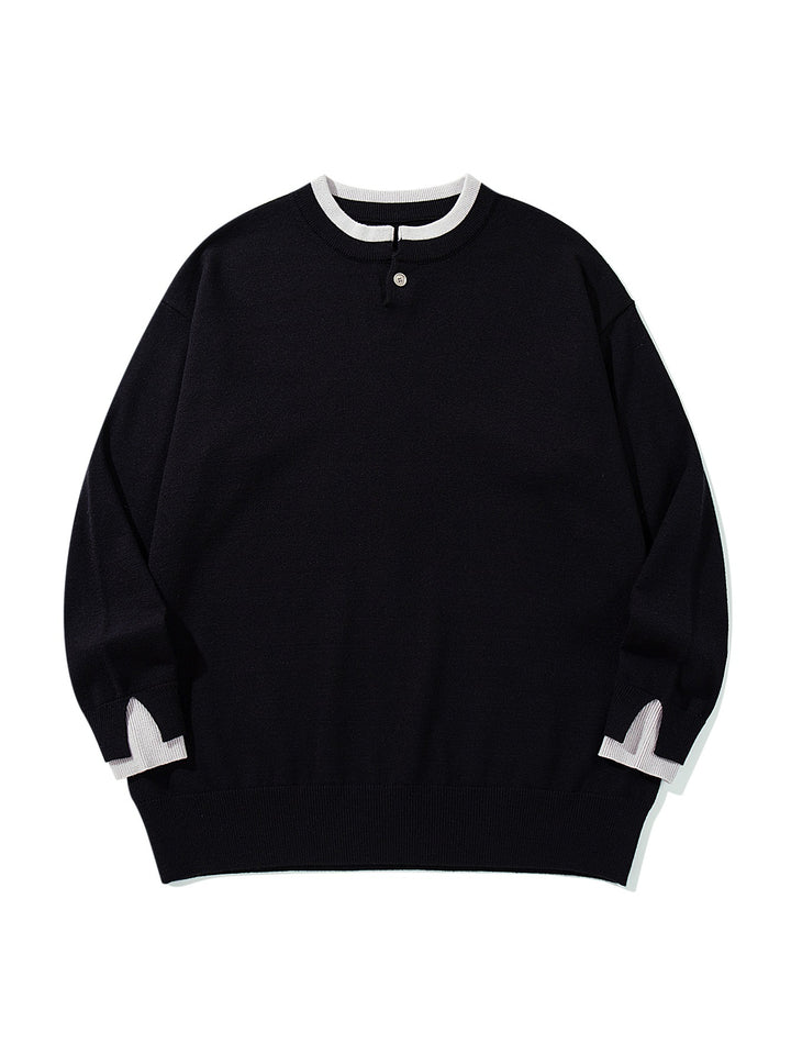 Unisex Oversize-Strickpullover mit kurzer Henley-Knopfleiste und Daumenloch-Manschetten Drune