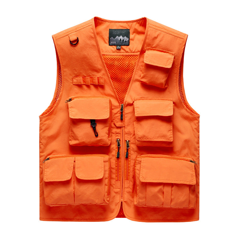 Herren Outdoor-Mehrfachtaschenweste im Anglerstil mit luftiger Mesh‑Rückenpartie und Schnellzugriffstaschen Drune