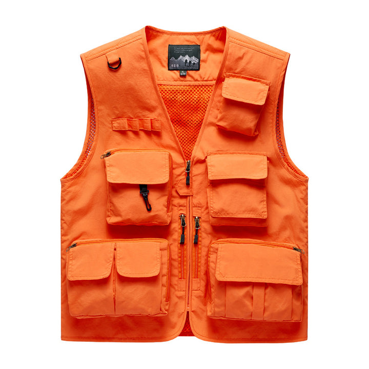 Herren Outdoor-Mehrfachtaschenweste im Anglerstil mit luftiger Mesh‑Rückenpartie und Schnellzugriffstaschen Drune