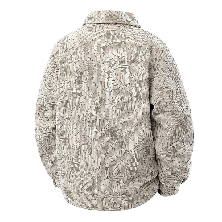 Herren Cord-Overshirt mit floralem Strukturprint, Brusttaschen und entspannter Passform Drune