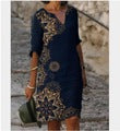 Damen Elegantes Kleid mit floralem Jacquard-Muster und V-Ausschnitt Drune