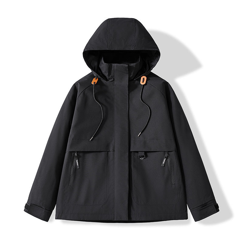 Herren Minimalistische Funktions-Kapuzenjacke mit verdeckten Reißverschlusstaschen & Kordelzug Drune