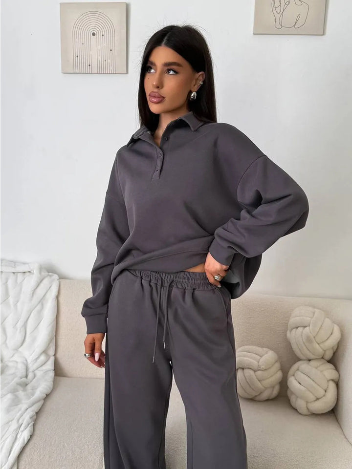 Damen Sportliches Loungewear-Set mit hohem Kragen und weitem Schnitt Drune