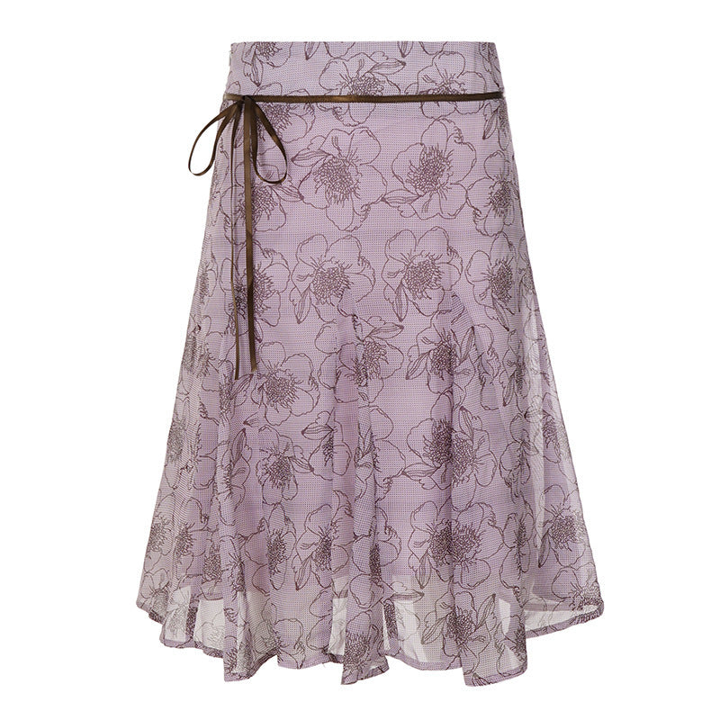 Damen Gestufter Chiffon-Midirock mit floralem Allover-Print und zierlichem Bindegürtel Drune