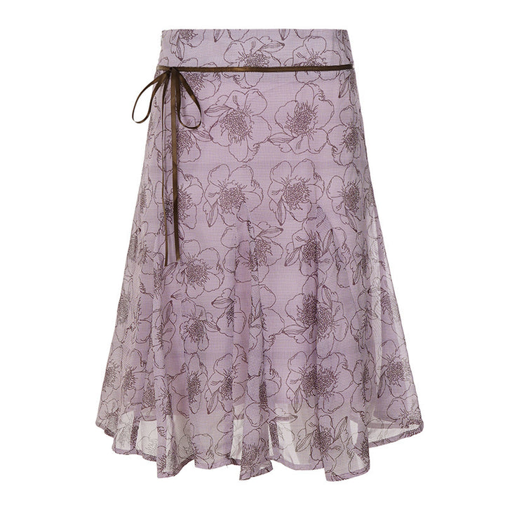 Damen Gestufter Chiffon-Midirock mit floralem Allover-Print und zierlichem Bindegürtel Drune
