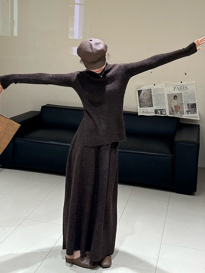 Damen Strickkleid mit luxuriösem Rippdesign und langem Schnitt Drune