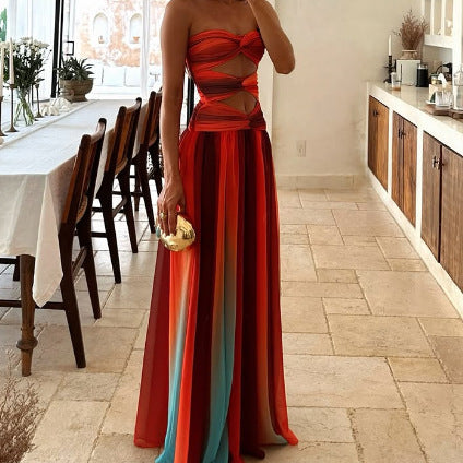 Damen Cut-Out Maxikleid mit fließendem Rock Drune