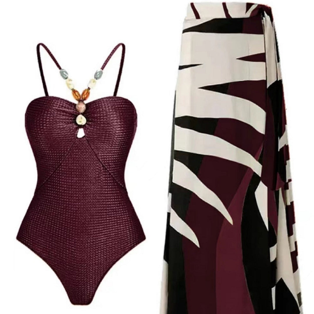 Damen Badeanzug mit elegantem Wickelrock und modischen Schmuckdetails Drune