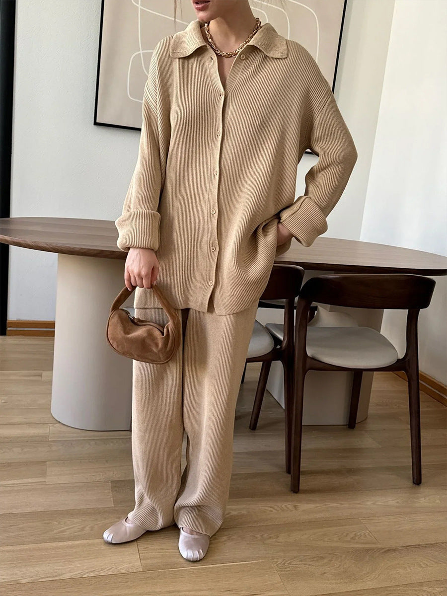 Drune | Einreihige Gerippte Strickjacke und Lockere Hosen Satz