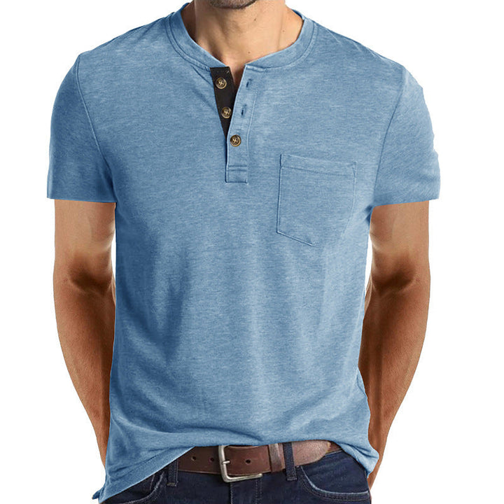 Herren T-Shirt mit strukturiertem Kragen und Brusttasche Drune