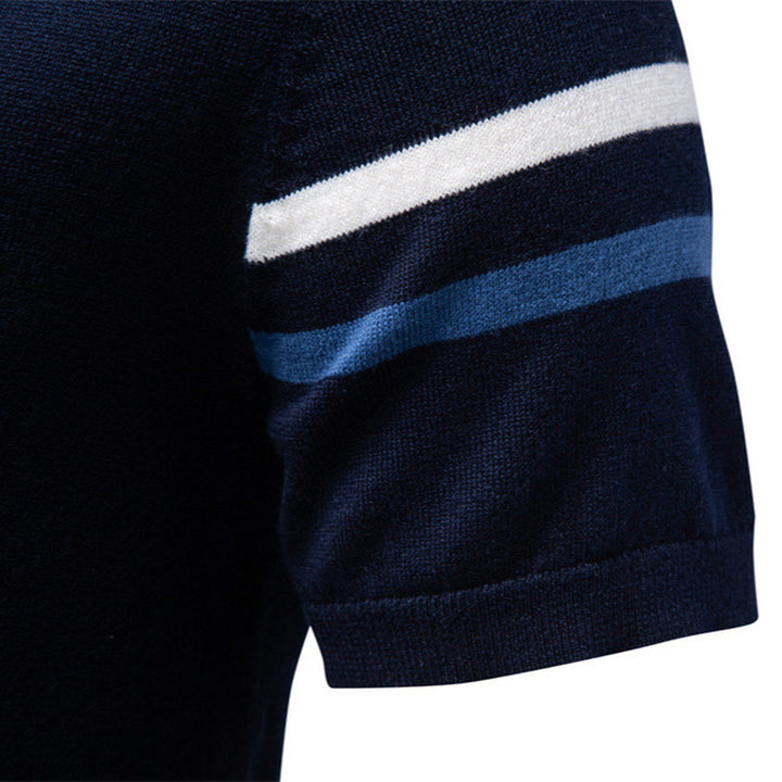 Herren nan feines Baumwollstrickshirt mit Rundhalsausschnitt kurzärmelig und kontrastierenden Ärmelstreifen Drune