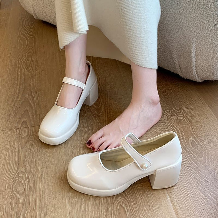 Damen elegante Mary Jane Schuhe mit Perlenschnalle Drune