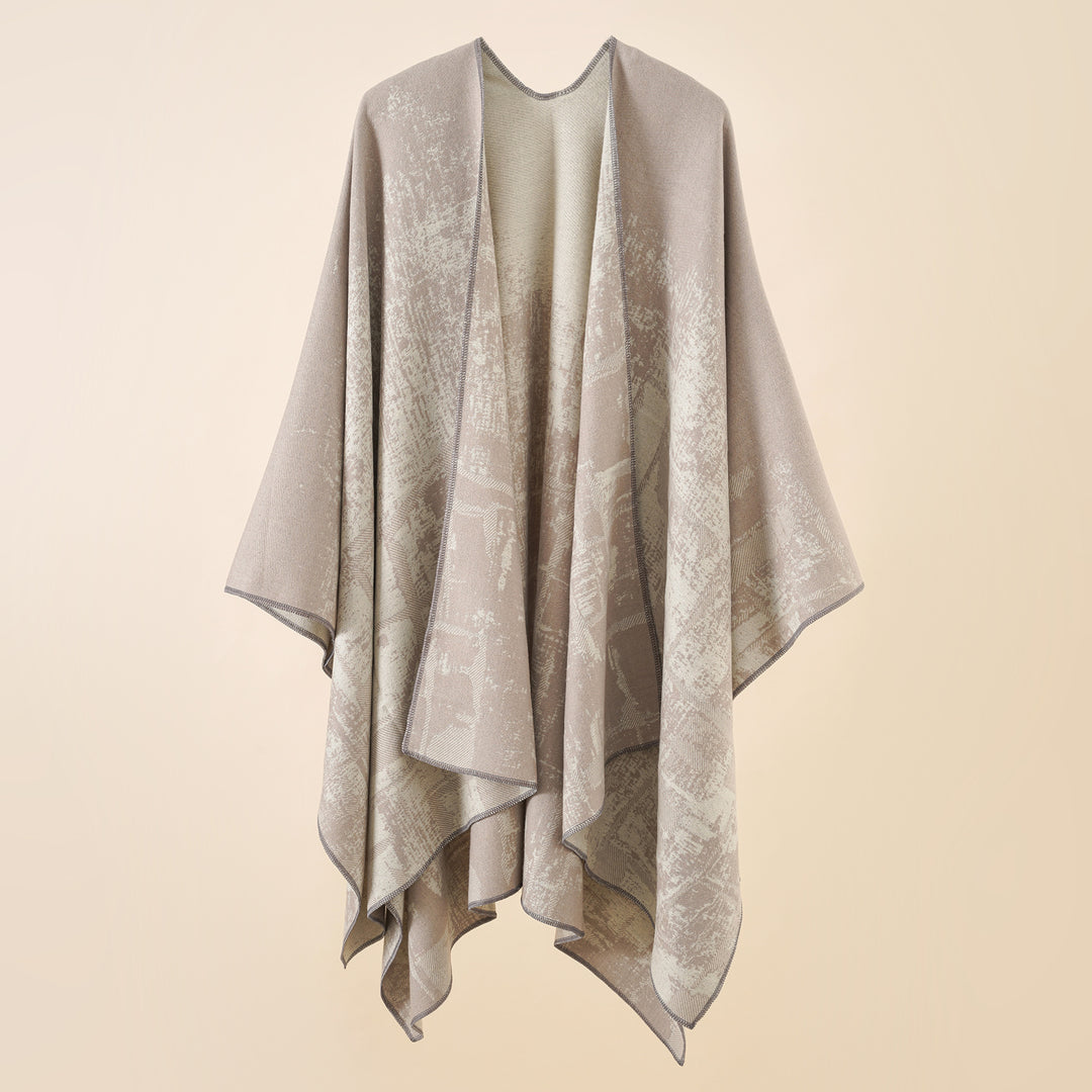 Damen Wollmix-Cape mit grafischem Jacquard, offenem Kimono-Fall und weichfallender Drapierung Drune