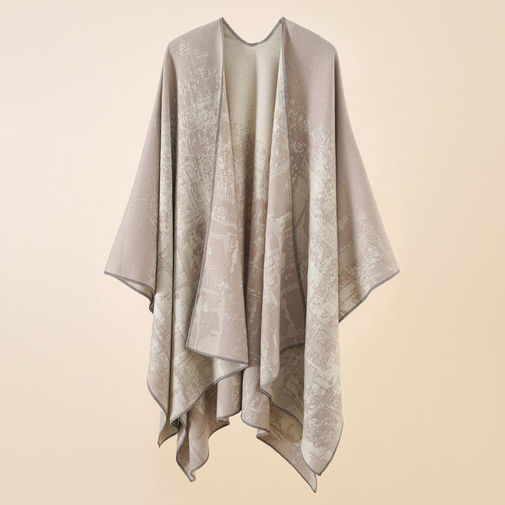 Damen Wollmix-Cape mit grafischem Jacquard, offenem Kimono-Fall und weichfallender Drapierung Drune