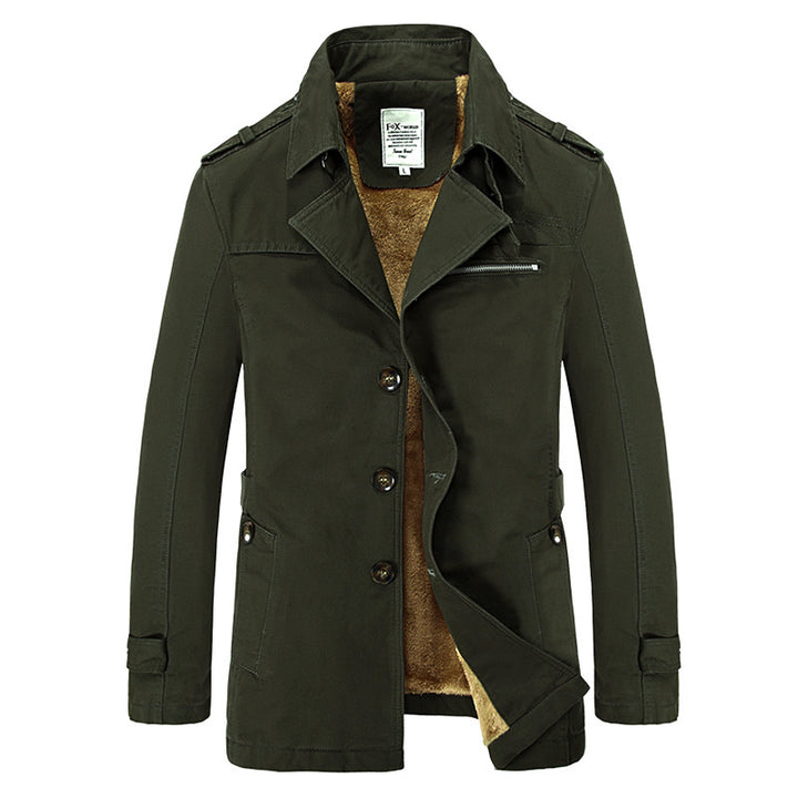Herren militärisch inspirierter Kurzmantel mit Teddyfleece‑Innenlage und Reißverschluss‑Brusttasche Drune