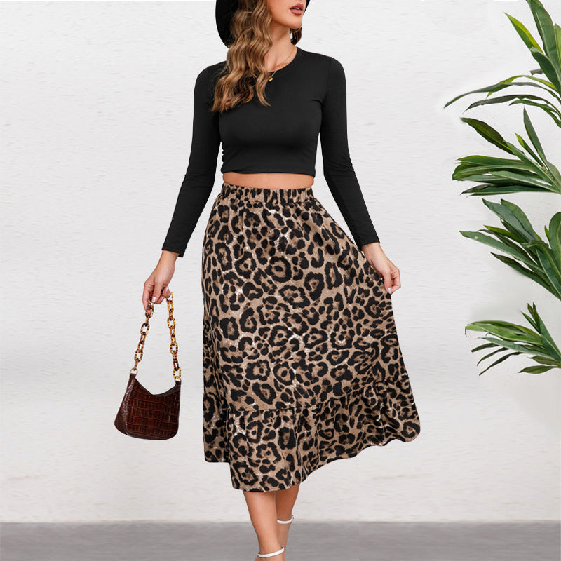 Damen Midirock mit elegantem Leoprint und fließendem Schnitt Drune