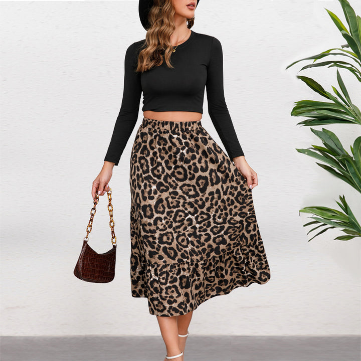 Damen Midirock mit elegantem Leoprint und fließendem Schnitt Drune