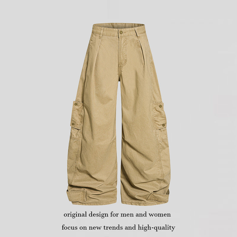 Damen weite Cargo‑Culotte‑Hose mit hoher Taille, Ballon‑Bein und aufgesetzten Klappentaschen Drune