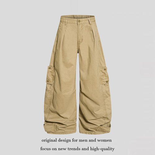 Damen weite Cargo‑Culotte‑Hose mit hoher Taille, Ballon‑Bein und aufgesetzten Klappentaschen Drune