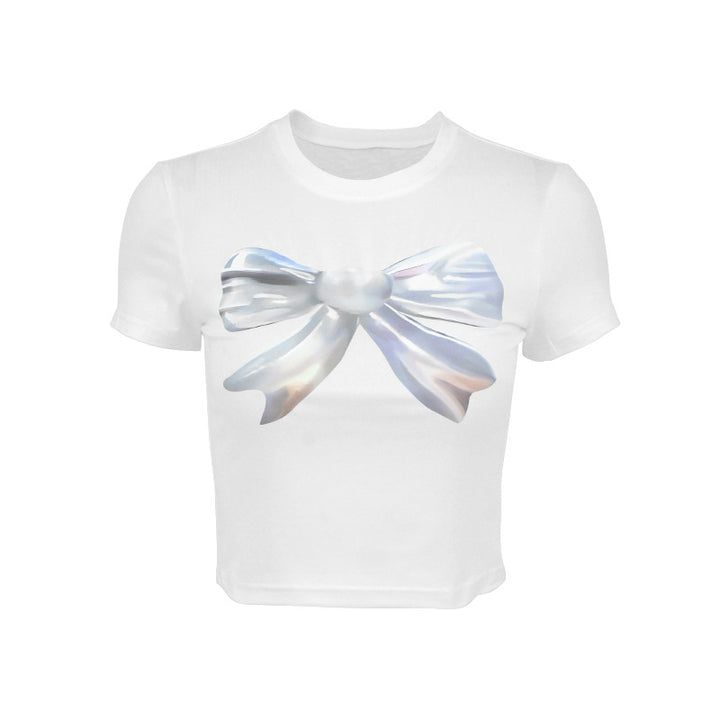 Damen cropped T-Shirt mit einzigartigem 3D-Design einer Schleife Drune