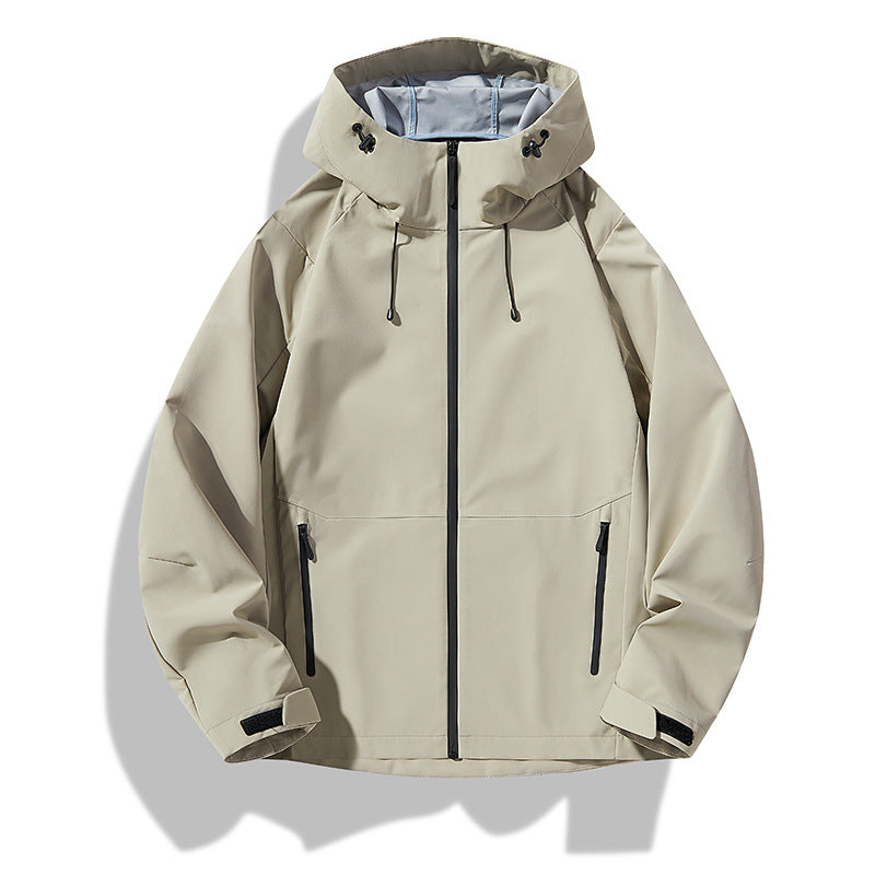 Herren Minimalistische Softshell-Regenjacke mit TPU‑Membran, verschweißten Nähten und verstellbarer Kapuze Drune