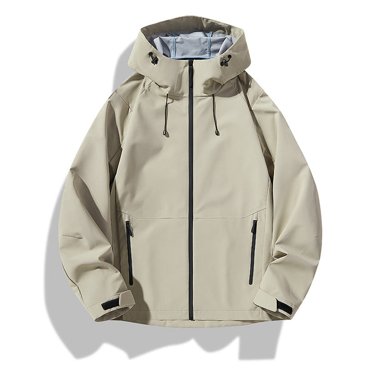 Herren Minimalistische Softshell-Regenjacke mit TPU‑Membran, verschweißten Nähten und verstellbarer Kapuze Drune