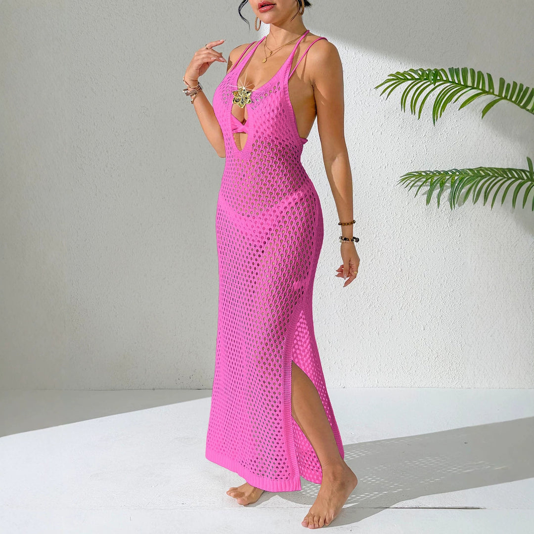 Damen eleganter unifarbener Netz-Strandüberwurf Drune