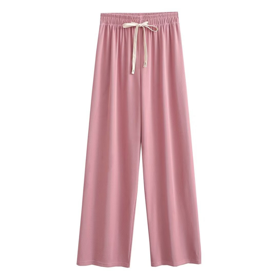 Damen weite Palazzohose mit elastischem Bund und dekorativem Kordelzug Drune
