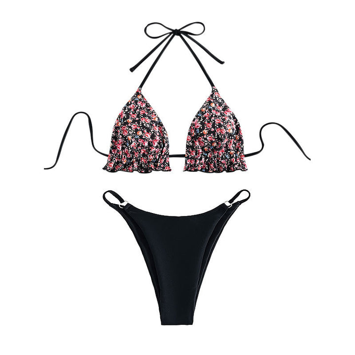 Damen Triangel-Bikini-Set mit floralem Muster und Rüschen Drune