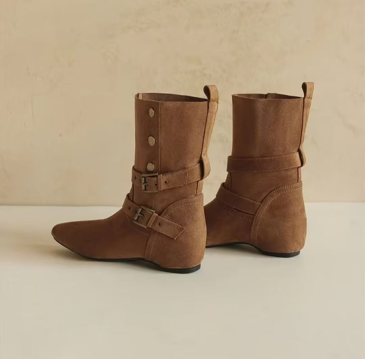 Damen Elegante Ankle-Stiefel mit dekorativen Schnallen Drune