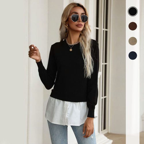 Damen lässiger Strickpullover mit integrierter Bluse Drune