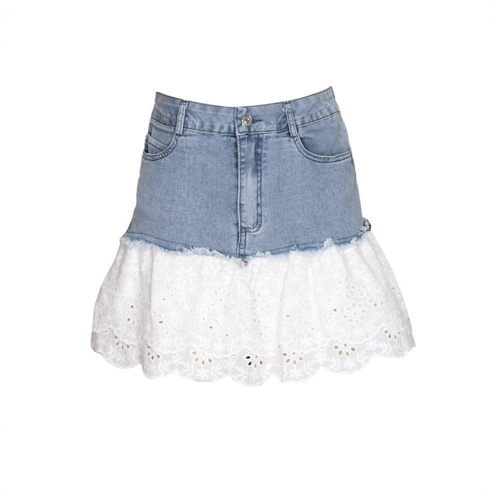 Femme Denim und Spitze A-Linie Rock Drune