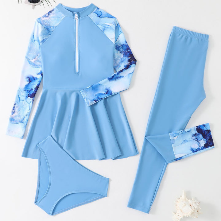 Damen Sportliches Schwimmanzug-Set mit langärmligem Oberteil und figurbetonenden Leggings Drune